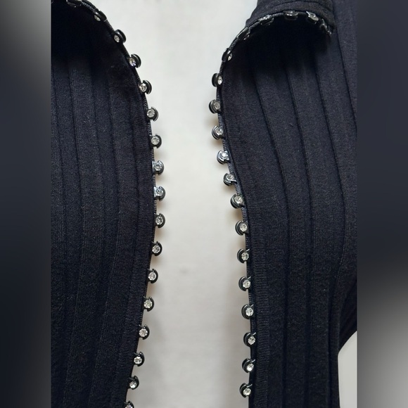 Vintage Y2K Belldini Black Ribbed Rhinestone Long Sleeve Zip Sweater Women’s XL - Picture 4 of 16